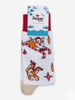 Новогодние носки St.Friday Socks, Корги Новый Год, Белый