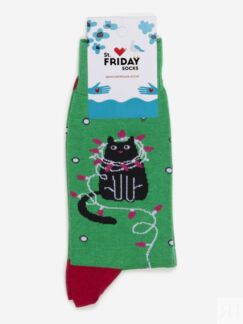 Новогодние носки St.Friday Socks, Гирлянда кота, Зеленый