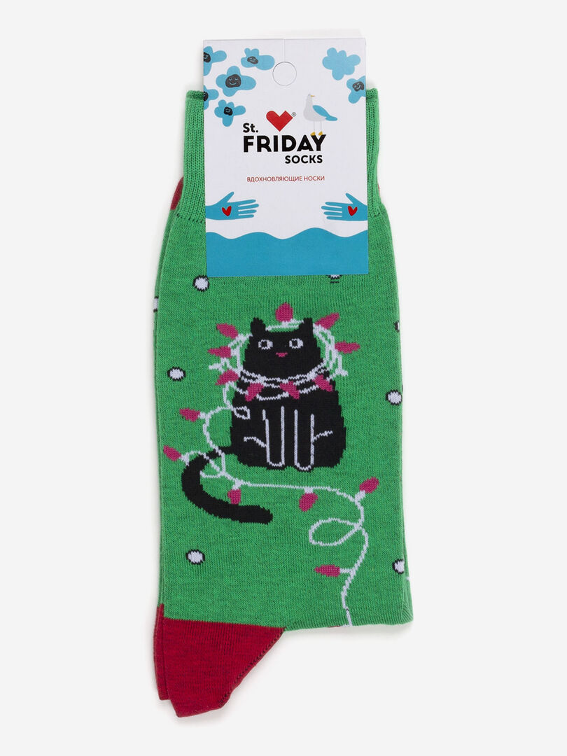 Новогодние носки St.Friday Socks, Гирлянда кота, Зеленый STFRIDAYNYSBHOS8B-GIRLANDAKOTA фото 1