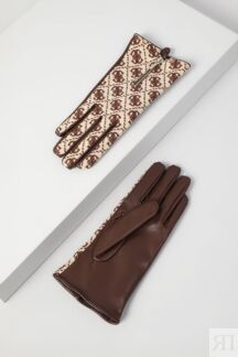 Комбинированные перчатки с принтом из логотипов Guess