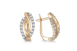 Серьги с 32 фианитами из жёлтого золота