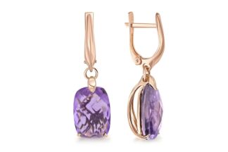 Серьги с 2 аметистами из красного золота