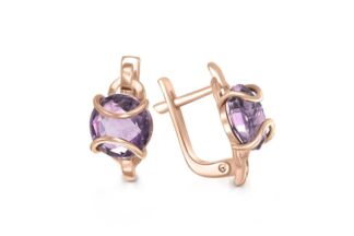 Серьги с 2 аметистами из красного золота