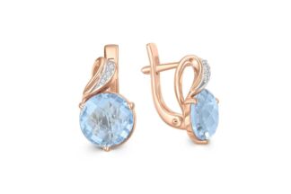 Серьги с 2 топазами и 6 фианитами из красного золота