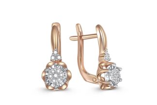 Серьги с 20 бриллиантами из комбинированного золота
