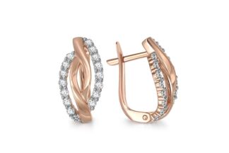 Серьги с 32 фианитами из красного золота