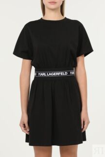 Платье трикотажное с широким поясом и логотипом Karl Lagerfeld
