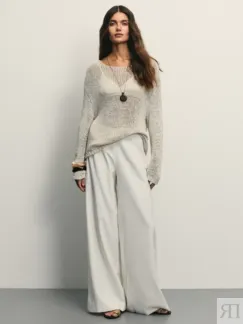 Брюки wide leg из вискозы и льна Zarina