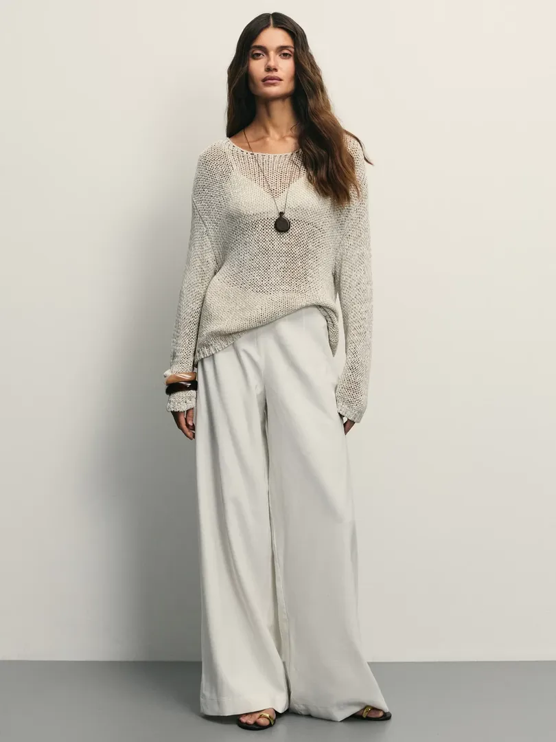 Брюки wide leg из вискозы и льна Zarina ZR2505032105-2 фото 1