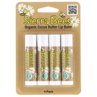 Sierra Bees Бальзам для губ Масло какао, 4 шт., бесцветный Sierra Bees
