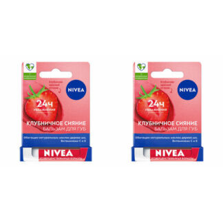 Бальзам для губ Nivea, фруктовое сияние, клубника, 4.8 г, 2 шт
