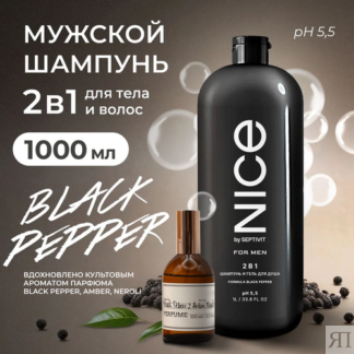 Шампунь NICE by SEPTIVIT 2 в 1 мужской Black Pepper 1л NICE by SEPTIVIT